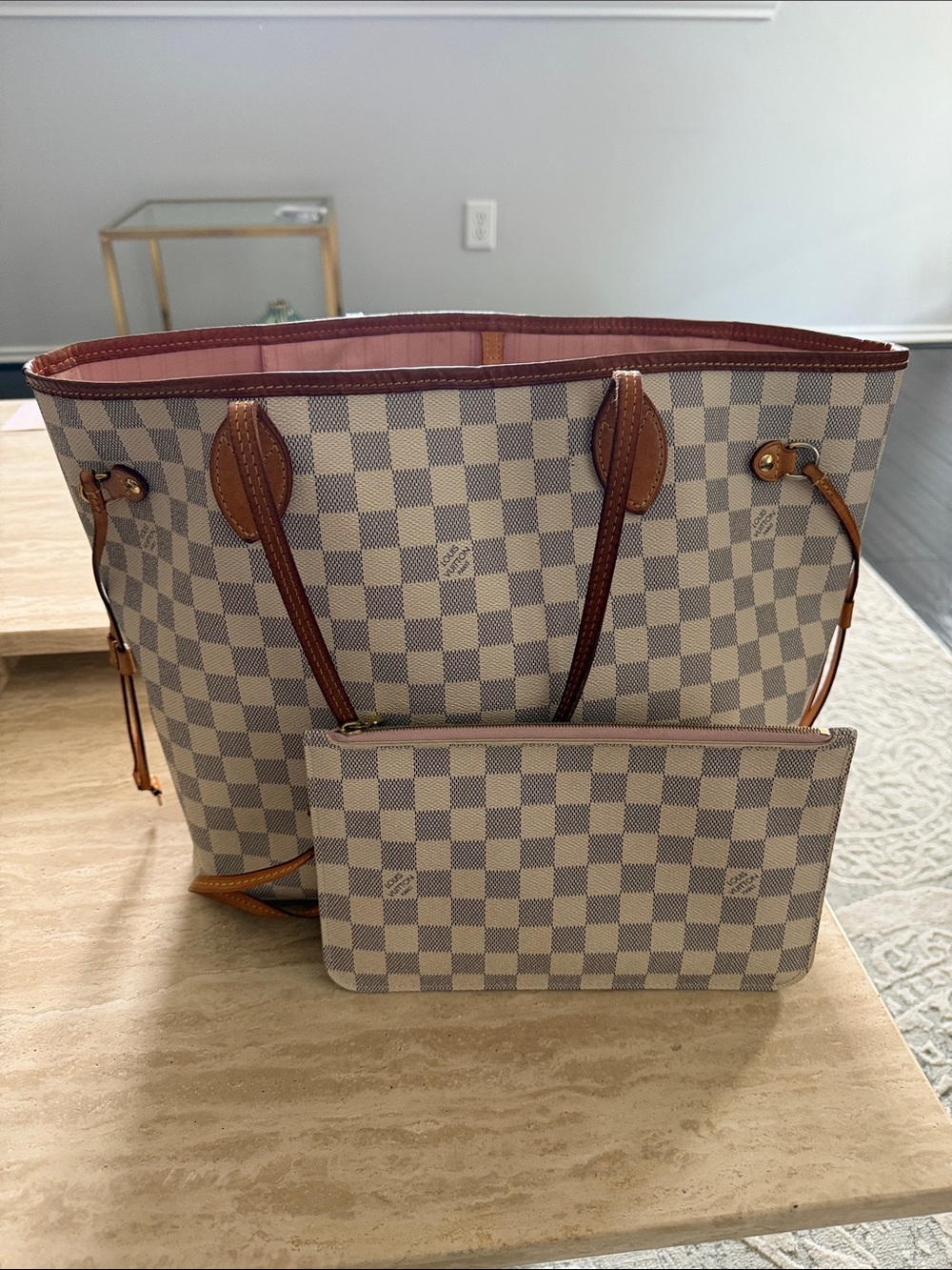 Louis Vuitton Damier Azur Canvas Tote in Cream and Brown Trim - Picture 8 of 8